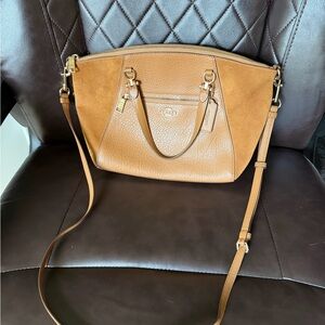 Coach Brown Pebble Leather and Suede Satchel